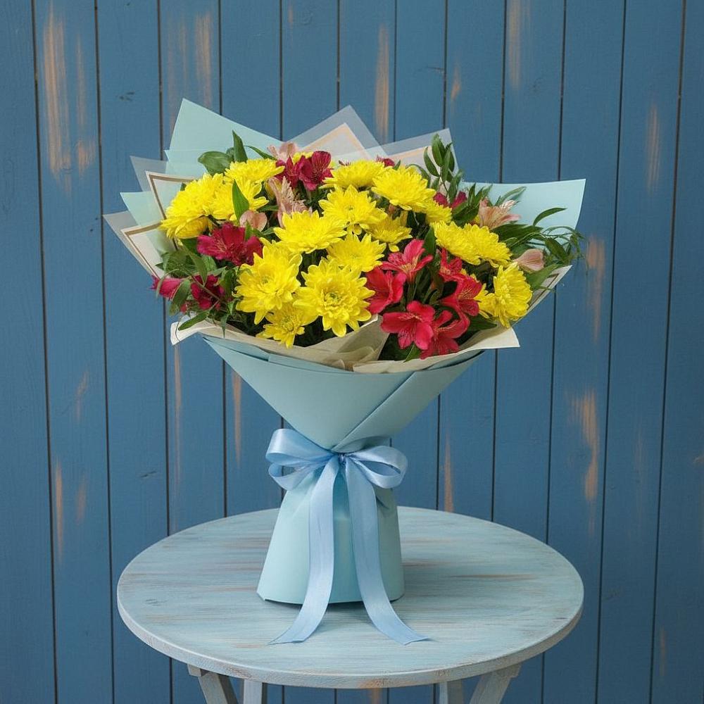 Букет цветов из: Альстромерии и Хризантемы в Кузнецах