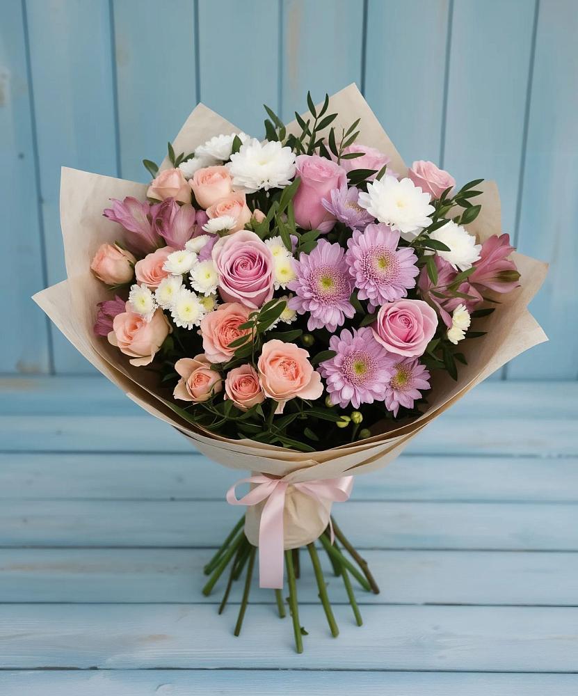 Букет цветов из: Хризантемы, Розы и Альстромерии в Кузнецах