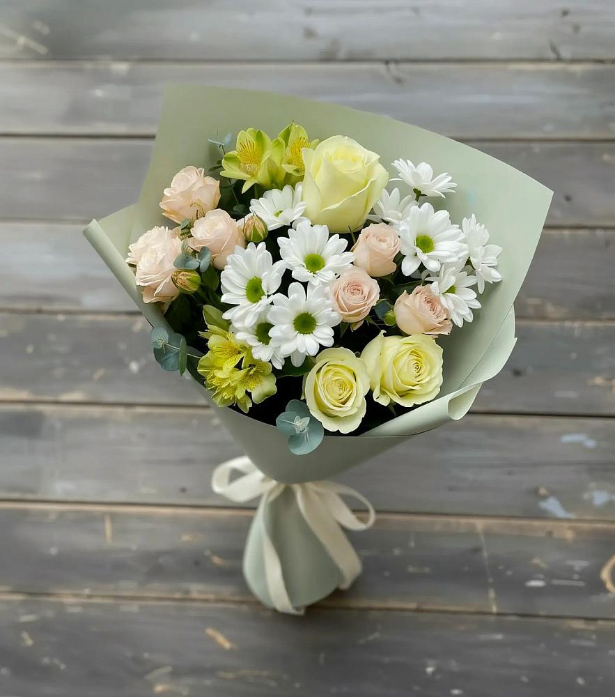 Букет цветов из: Альстромерии, Розы и Хризантемы в Кузнецах