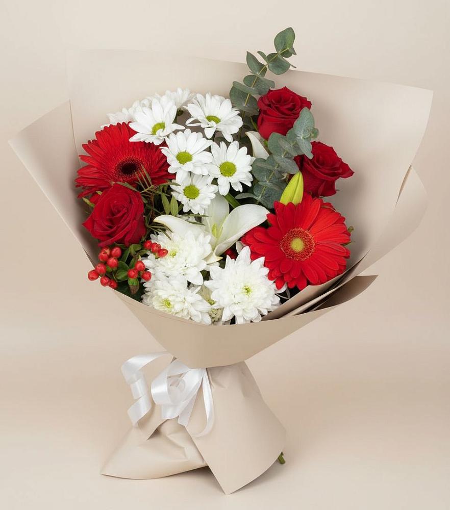 Букет цветов из: Розы, Хризантемы, Герберы и Лилии в Кузнецах