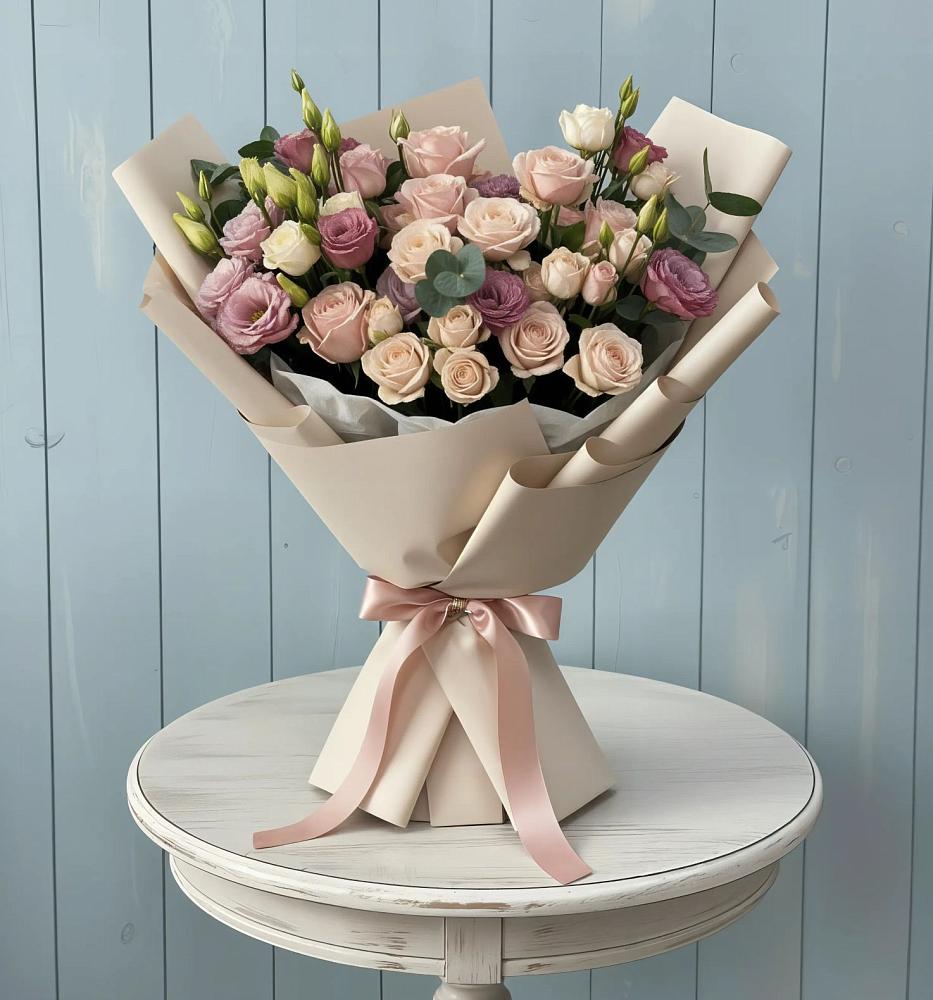 Букет цветов из: Розы и Лизиантусы в Кузнецах