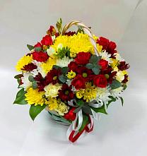Цветочная композиция из Хризантемы и Розы в корзине в Кузнецах