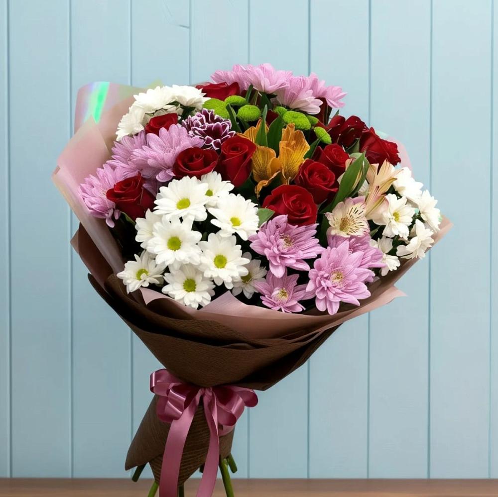 Букет цветов из: Розы, Хризантемы и Альстромерии в Кузнецах